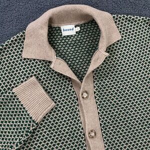 Bound Sweater Mens Small Cardigan Wool Blend Geometric